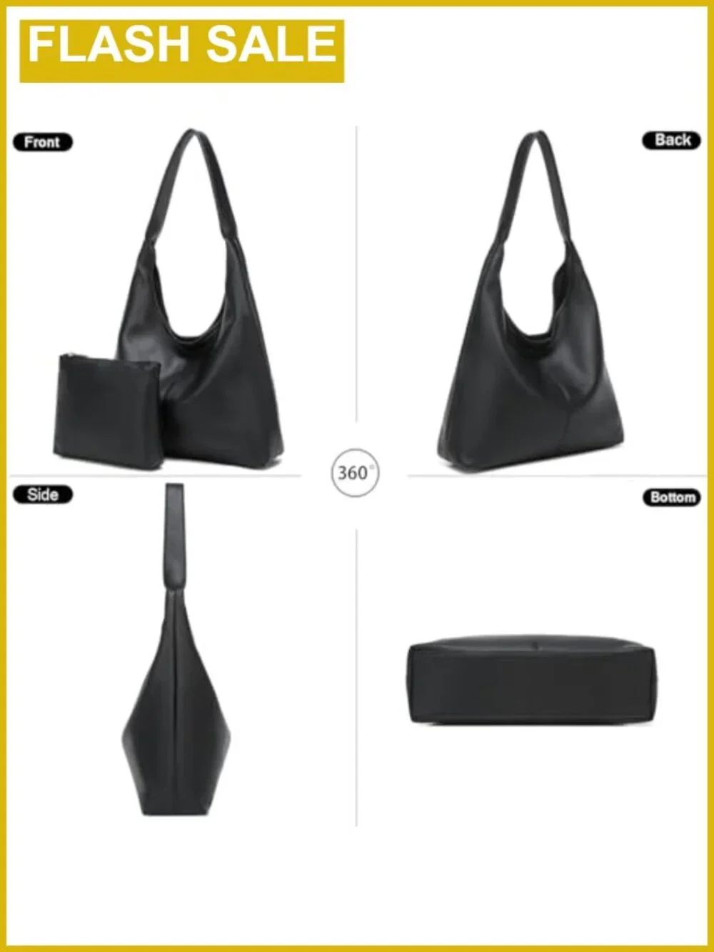 Slouchy Hobo Bag Women PU Leather Shoulder Tote Purse Work Travel